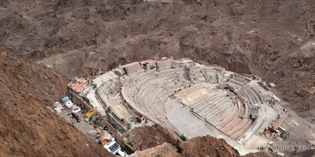 Image similar to mining tailing as coliseum in the city of chuquicamata