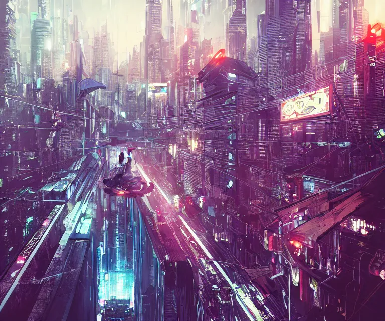 Image similar to a man standing on top of a bridge over a city, cyberpunk art by Vincent Lefevre, behance contest winner, altermodern, cityscape, synthwave, matte painting