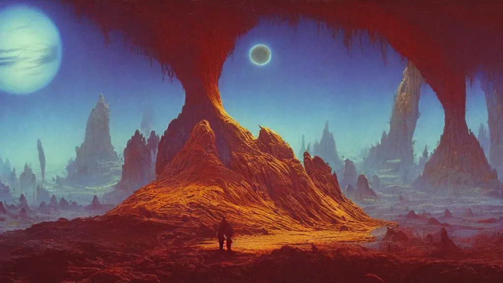 Image similar to otherworldly atmosphere of an evolving alien planet by arthur haas and bruce pennington and paul lehr, cinematic matte painting