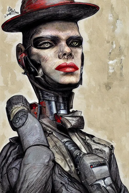 Prompt: portrait fashion model cyborg detective artwork by enki bilal