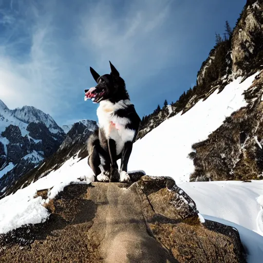 Prompt: a dog on the top of a snow mountain