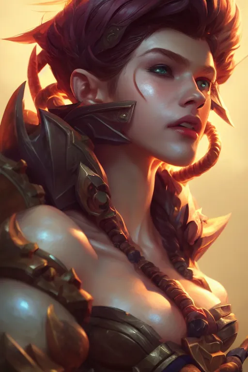 Image similar to league of legends portrait, au naturel, hyper detailed, digital art, trending in artstation, cinematic lighting, studio quality, smooth render, unreal engine 5 rendered, octane rendered, art style by klimt and nixeu and ian sprigger and wlop and krenz cushart.