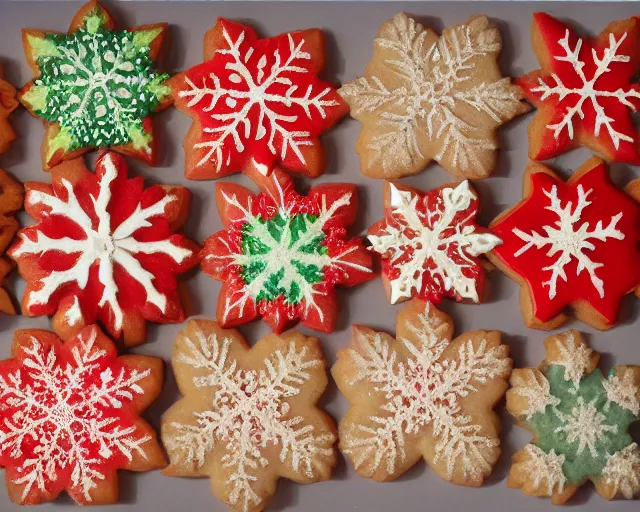 Image similar to 1970's cookbook color photograph of Christmas cookies sharp detail high detail