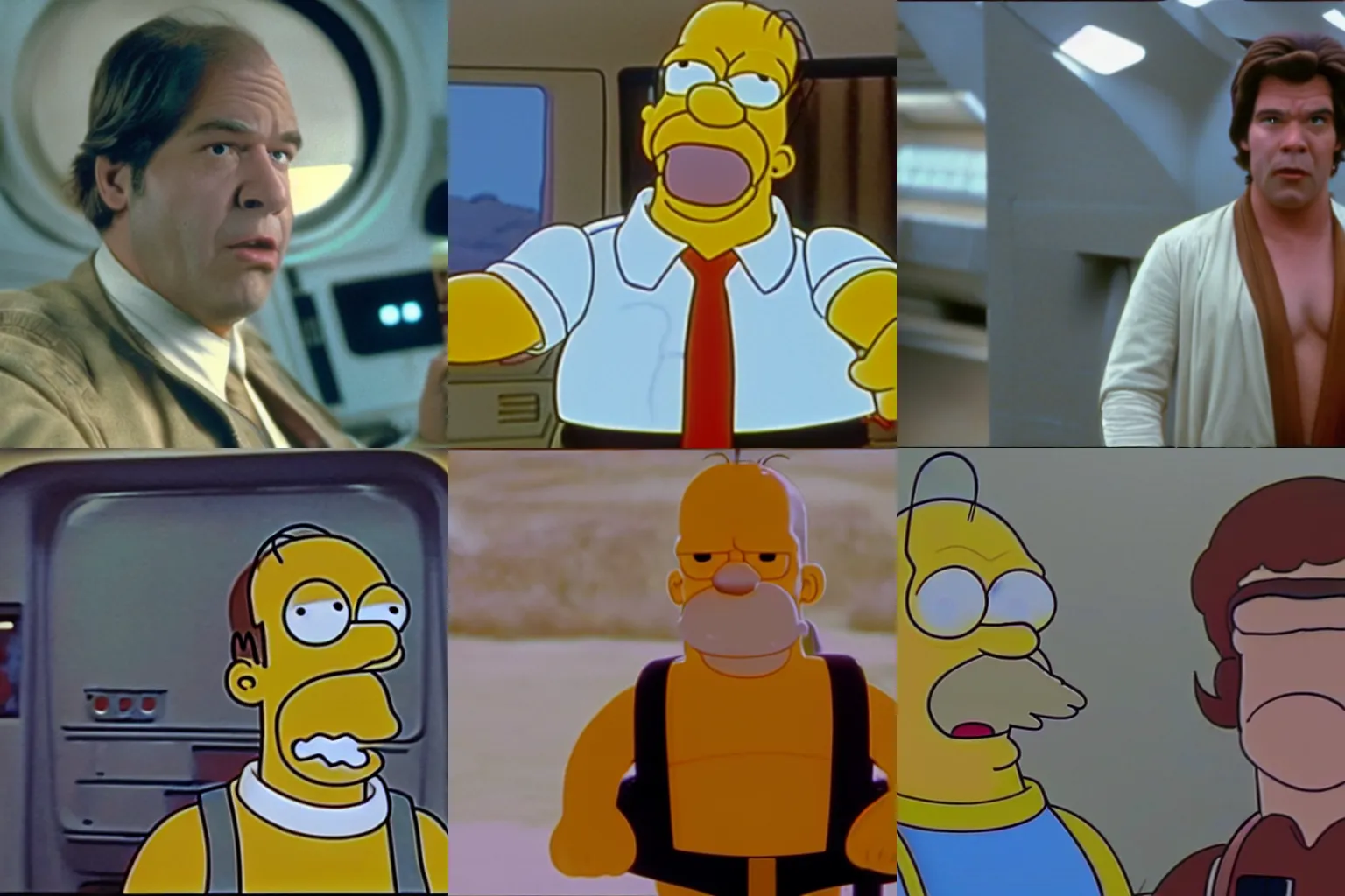 Prompt: film still of Homer Simpson as Han Solo in Star Wars (1977)