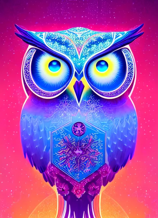 Image similar to symmetry!! product render poster vivid colors divine proportion owl, ice and snow, glowing fog intricate, elegant, highly detailed, digital painting, artstation, concept art, smooth, sharp focus, illustration,