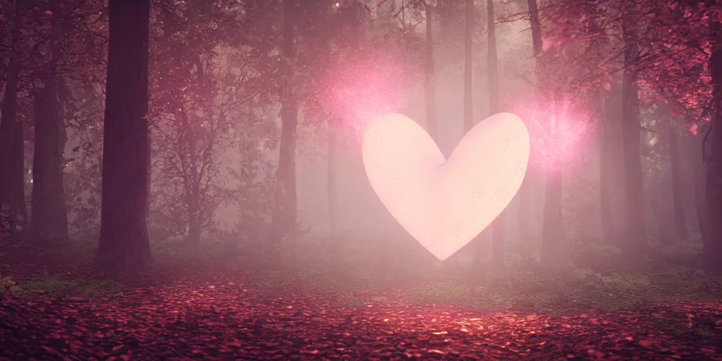 Prompt: rose gold heart in a mystical forest, concept art, artstation, octane render, v-ray, 8k, C4D