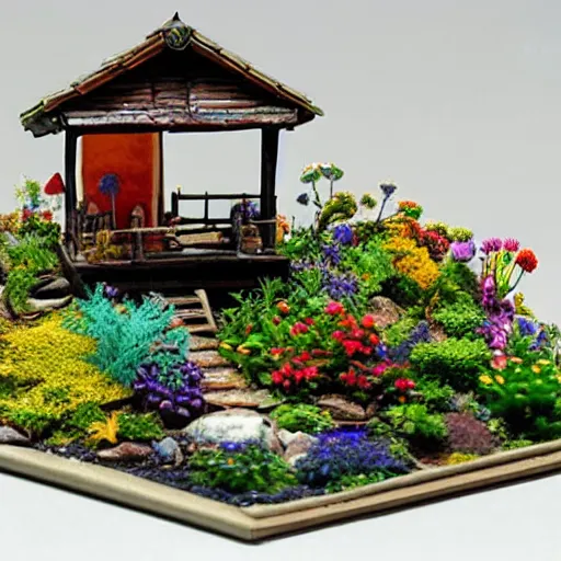 Image similar to a miniature diorama,zen,colorful,beautiful