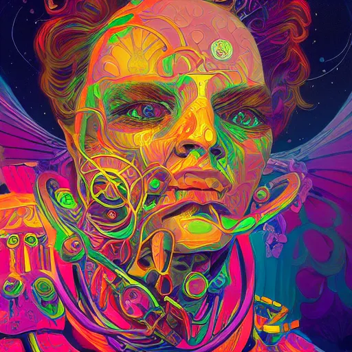 Image similar to An extremely psychedelic experience, colorful, surreal, dramatic lighting, cosmonaut, LSD, face, detailed, intricate, elegant, highly detailed, digital painting, artstation, concept art, smooth, sharp focus, illustration, art by Sam Spratt, Dan Mumford, Artem Demura and Alphonse Mucha