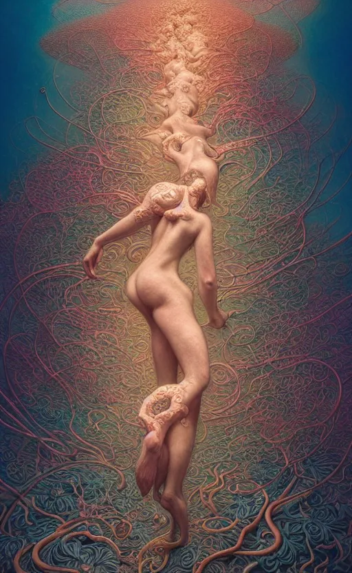 Image similar to a whirlwind of human bodies rushing inside the metaverse, gorgeous, great barrier reef, intricate, in the style of james jean, brian froud, zdzisław beksinski, hyperdetailed, sharp focus, intricate concept art, digital painting, ambient lighting, 1 6 k, trending on artstationhq, hyper quality,