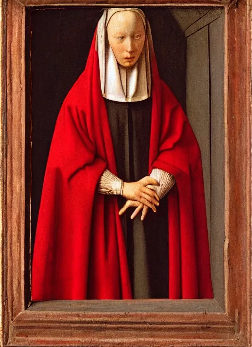 Image similar to red candle, medieval painting by jan van eyck, johannes vermeer, florence