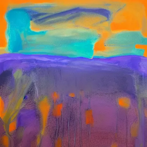 Image similar to futuristic landscape, violet and orange accents