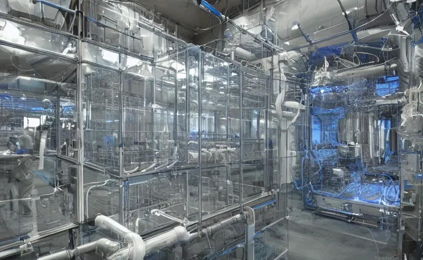 Prompt: An intricate piping and cooling system for anti-matter containment