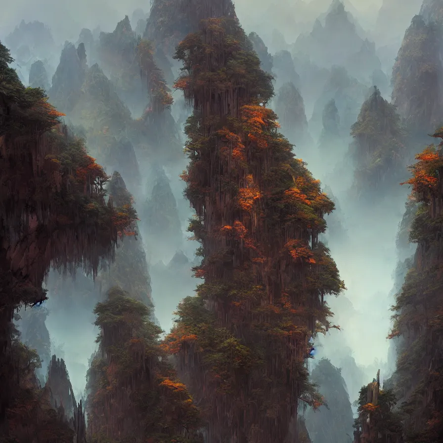 Image similar to a painting of a huangshan, a matte painting by marc simonetti, deviantart, fantasy art, apocalypse landscape, matte painting, apocalypse art