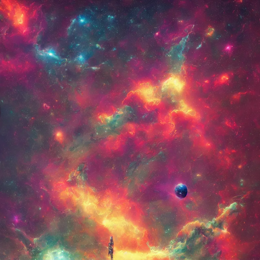 Prompt: a psychedelic space stars nebula, floating in the cosmos nebula retrofuturism, greg rutkowski laurie greasley beksinski artstation, hyperrealist, cinema 4 d, 8 k highly detailed ❤🔥 🔥 💀 🤖 🚀