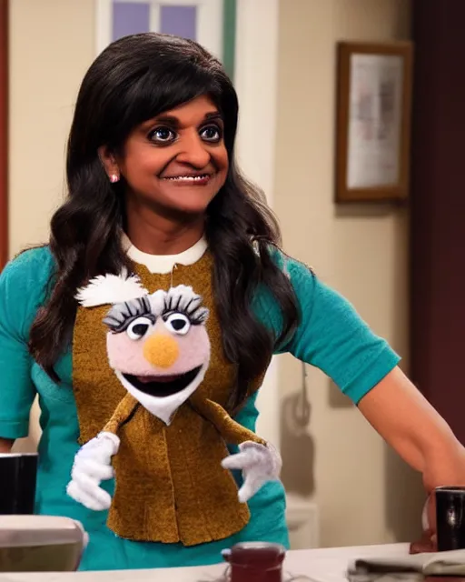 Image similar to kelly kapoor as a muppet. highly detailed felt. hyper real photo. 4 k.