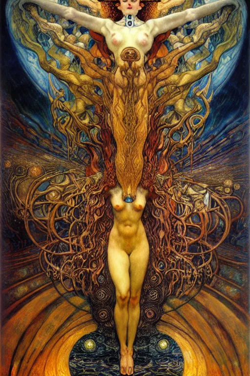 Image similar to Divine Chaos Engine by Karol Bak, Jean Delville, William Blake, Gustav Klimt, and Vincent Van Gogh, symbolist, visionary