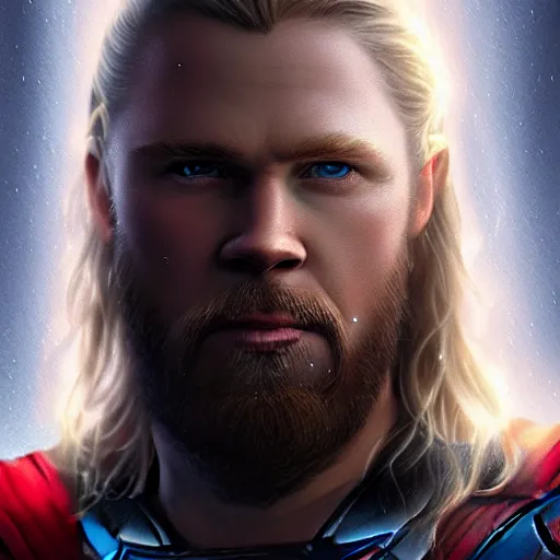 Prompt: Thor, portrait, 4k, artstation, cgsociety, award-winning, masterpiece, stunning, beautiful, glorious, powerful, fantasy art