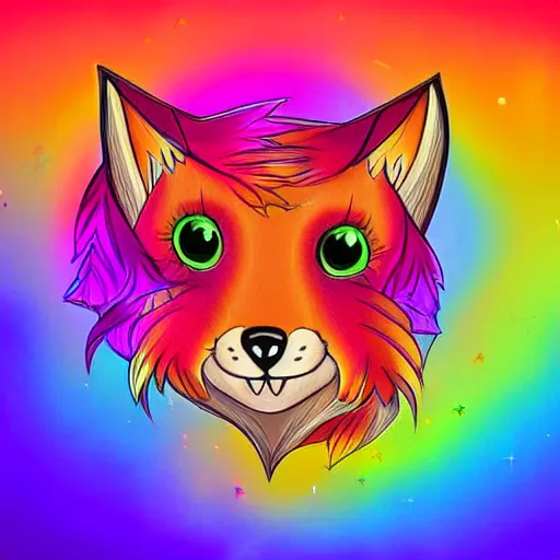 Image similar to digital art in the style of Lisa frank, depicting, anthropomorphic fox furry with their eyes closed, dreaming of pastel rainbows and happy thoughts, trending on FurAffinity