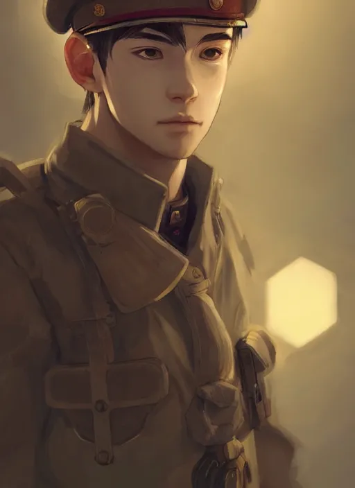 Prompt: a portrait of a male young soldier, intricate, tone mapped, ambient lighting, highly detailed, digital painting, artstation, concept art, 4 k, stunning beautiful, sharp focus, by makoto shinkai and akihiko yoshida and hidari and wlop
