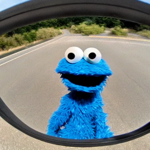 Image similar to cookie monster, dashcam - footage, serial killer