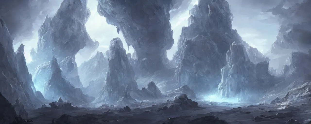 Image similar to concept art of an ancient fantasy, huge crystals!!, god rays, artstation