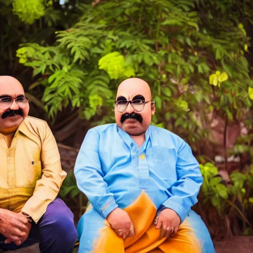 Image similar to portrait photo still of real life motu patlu, 8 k, 8 5 mm f 1. 8