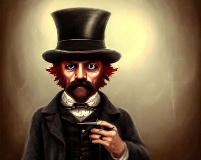 Image similar to closeup profile portrait of jack the ripper with a time machine, nicoletta ceccoli, mark ryden, lostfish, max fleischer, hyper realistic, artstation, illustration, digital paint, matte paint, vivid colors, bright, cheerful, detailed and intricate environment