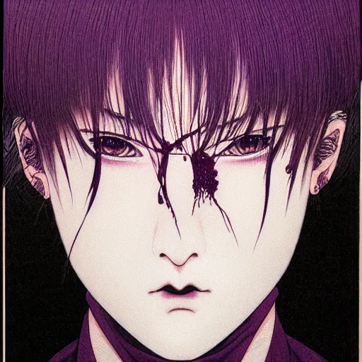 Prompt: prompt : portrait of muse soft light painted by takato yamamoto, purple rinnegan eyes, inspired by ninja anime, smooth face feature, intricate oil painting, high detail, sharp high detail, manga and anime