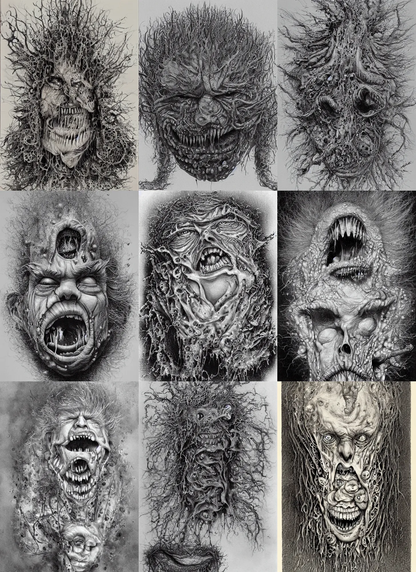 Image similar to donald trump's disgusting true form bursting from within, gross, slimy, sleazy, pustules, high details, intricate details, by stephen gammell
