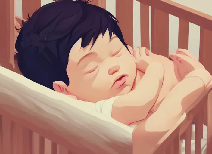 Image similar to a newborn baby sleeping in a crib. clean cel shaded vector art. shutterstock. behance hd by lois van baarle, artgerm, helen huang, by makoto shinkai and ilya kuvshinov, rossdraws, illustration, art by ilya kuvshinov