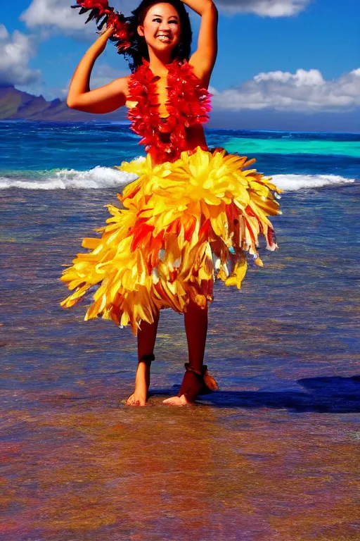 Image similar to hawaiian hula dancer, beautiful background