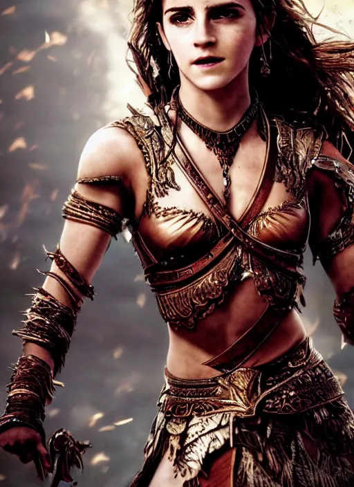 Image similar to ultrarealistic photo of warrior princess emma watson dejah thoris, full body, cinematic,