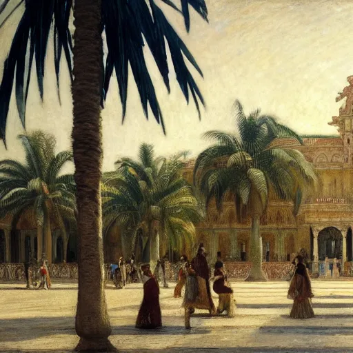 Prompt: a ultradetailed beautiful photo of the amazonas palace designed by jules bastien - lepage, hans belmer, frank weston and gustave baumann, people walking around, trending on artstation, mediterranean, palm trees, light sparkles, sharp focus, soft light, 8 k 4 k