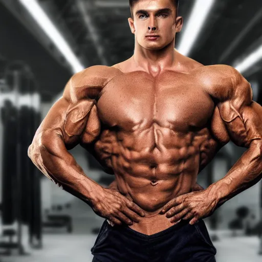 Image similar to a realistic detailed photo of a bodybuilder who is also a male android andrei deiu, shiny skin, posing robotically, blank stare