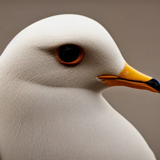 Image similar to seagull made of clay, close up, boke, 4 k