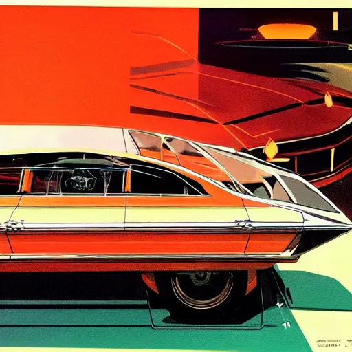 Image similar to concept art for a car with built - in bbq pit, illustrated by syd mead, high quality