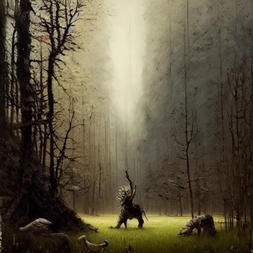 Prompt: annihilation art by jakub rozalski, surreal mythological painting by malczewski, legendary creature and animals heards