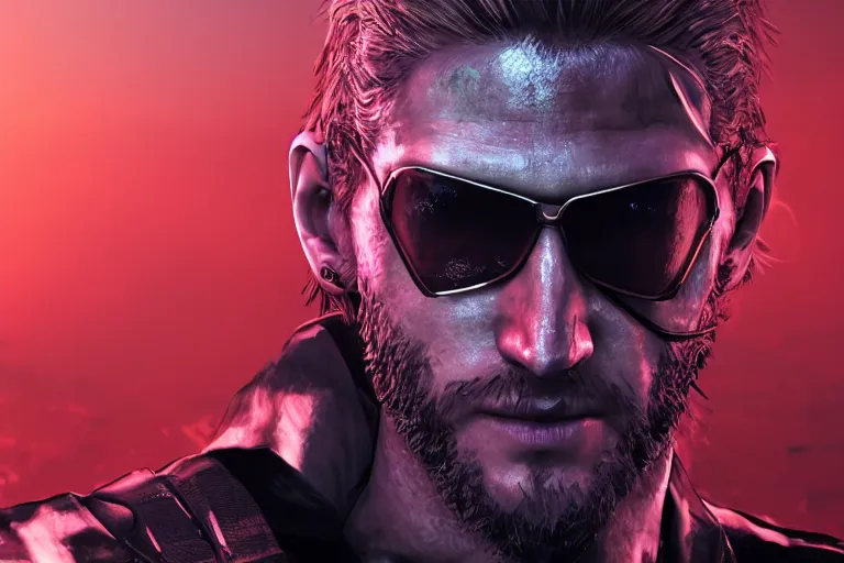 Prompt: a gaming screenshot portrait still of layne staley in metal gear solid, moebius, greg rutkowski, zabrocki, karlkka, jayison devadas, phuoc quan, trending on artstation, 8 k, ultra wide angle, video game graphics, blue technology sci - fi atmosphere realistic, 3 d game, zenith view, cyberpunk pincushion lens effect