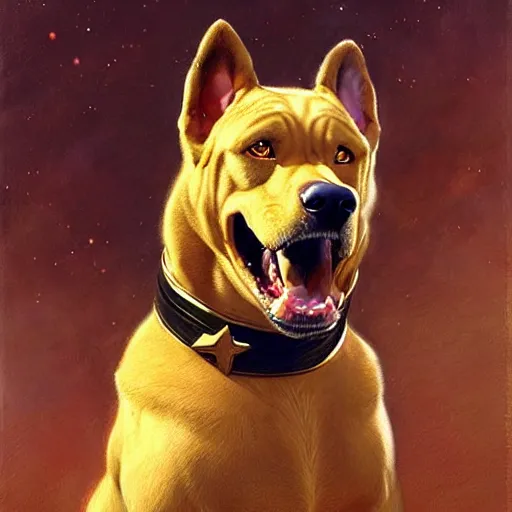 Image similar to a portrait of a manly and muscular and handsome and attractive dogman canine, star trek the next generation. highly detailed painting by gaston bussiere, craig mullins, j. c. leyendecker, furry