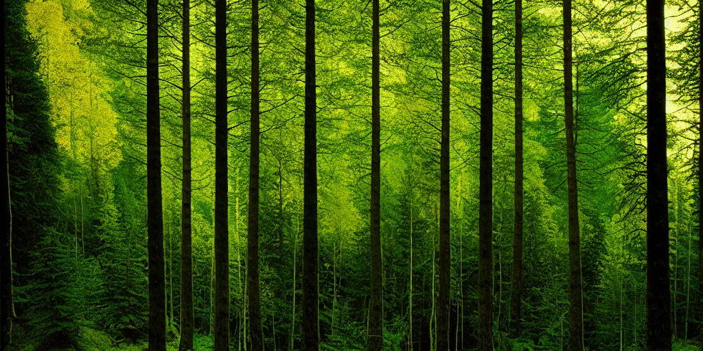 Image similar to lush north european mountainous broadleaf deciduous forest, against light, glare, bright details, contrasting, daylight, highly detailed, by dieter rams 1 9 9 0, national geographic magazine, reportage photo, natural colors