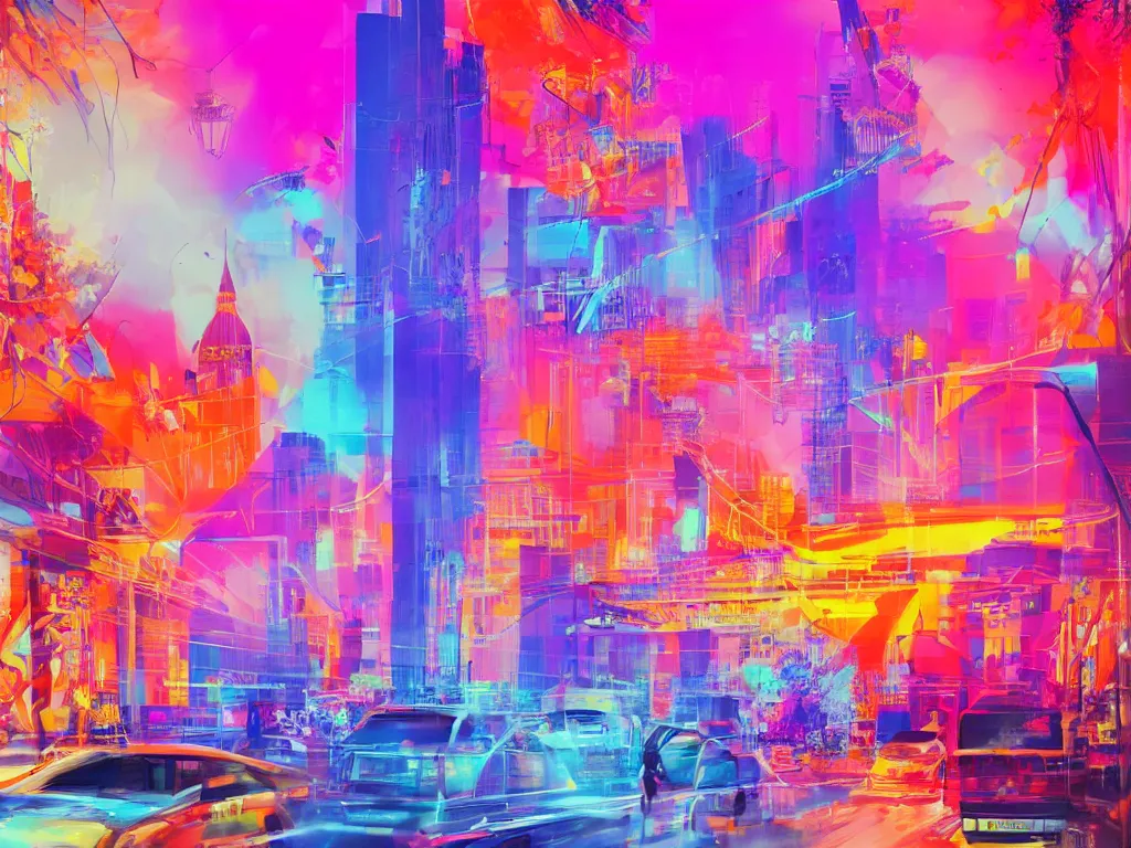 Image similar to London, bright colors, neon orange, beauty, summer vibes, trending on artstation