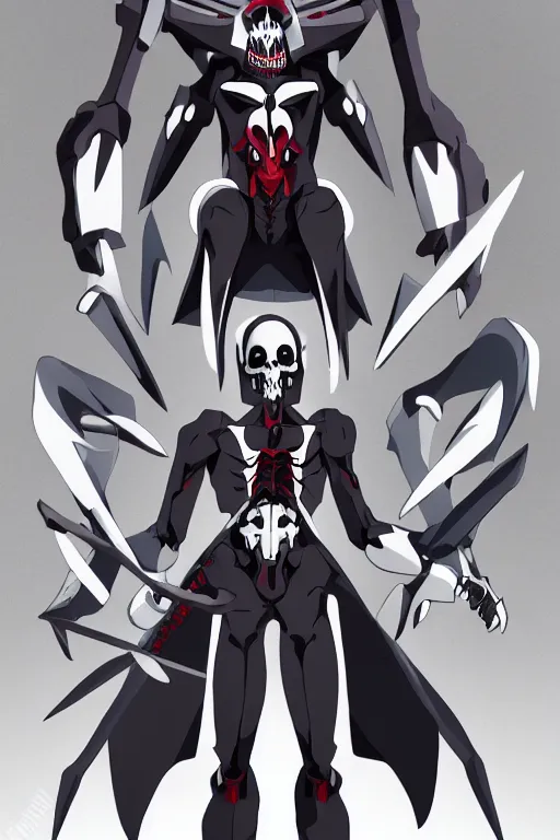 Prompt: a full body shot of the Grim Reaper by Studio Trigger, skeleton face, his eyes are red and glowing, sport pants, highly detailed, artstation,manga,style of SSSS.Gridman (2018),style of Gurren Lagann (2007)