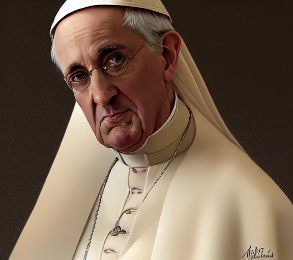 Image similar to photography of a pope nips the breast of a sensual woman, deep focus, elegant, highly detailed, digital painting, artstation, concept art, matte, sharp focus, illustration, art by artgerm and greg rutkowski and alphonse mucha