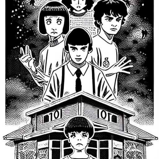 Image similar to stranger things 4 season manga by junji ito