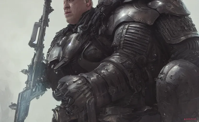Image similar to Boris Johnson as Punisher, armor plate, realistic portrait, symmetrical, highly detailed, digital painting, artstation, concept art, smooth, sharp focus, illustration, cinematic lighting, art by artgerm and greg rutkowski and alphonse mucha