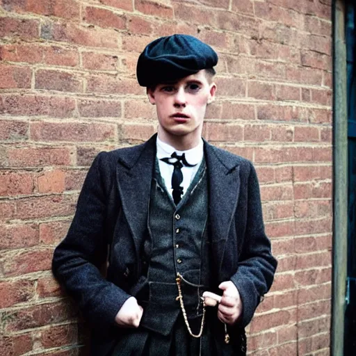 Image similar to photo of a british young man wearing peaky blinders outfits,