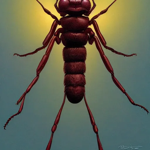 Image similar to A large ant queen standing on her hind legs formian pathfinder, digital art, Wayne Barlowe Pierre Pellegrini