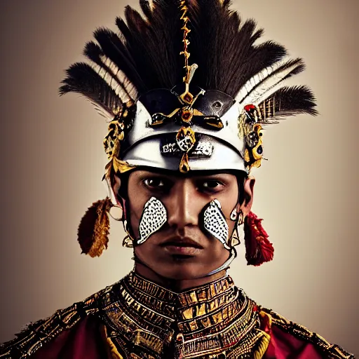 Image similar to a portrait of a beautiful young indian male wearing an alexander mcqueen armor , photographed by andrew thomas huang, artistic