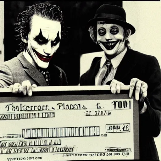 Image similar to “ photograph of the joker purchasing a house ”