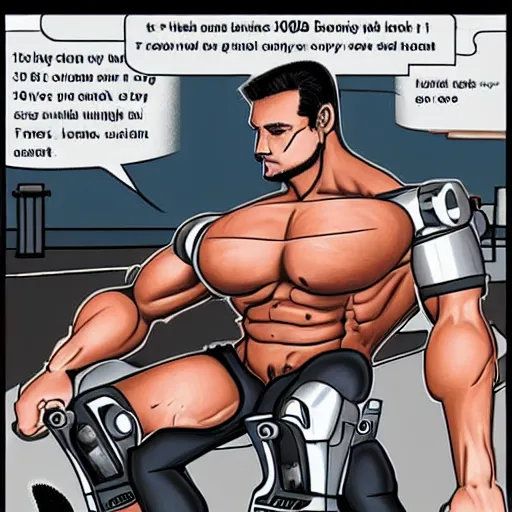 Image similar to a hunky cyborg working out